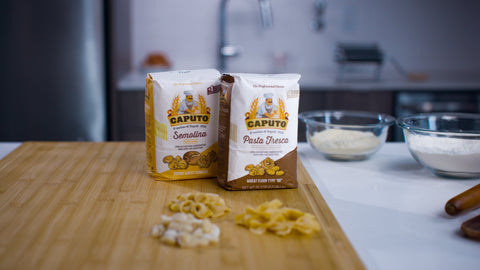 Caputo Semolina and Pasta Fresca flours with handmade pasta