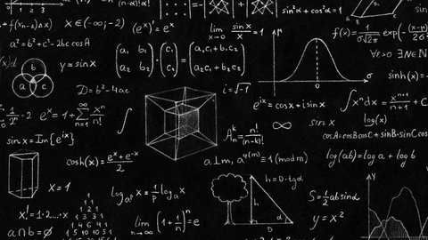 Various equations written in chalk on a blackboard to illustrate "The Baker's Percentage"
